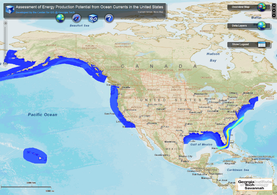 Figure 3. Mapping of U.S. Ocean Current Resource Assessment. [Click image for full size version.] (Credit: Georgia Tech)