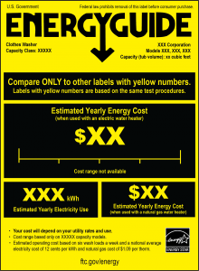 Figure 3. Sample transitional (new) EnergyGuide clothes washer label with ENERGY STAR logo. Credit: Federal Trade Commission. [Click to enlarge]